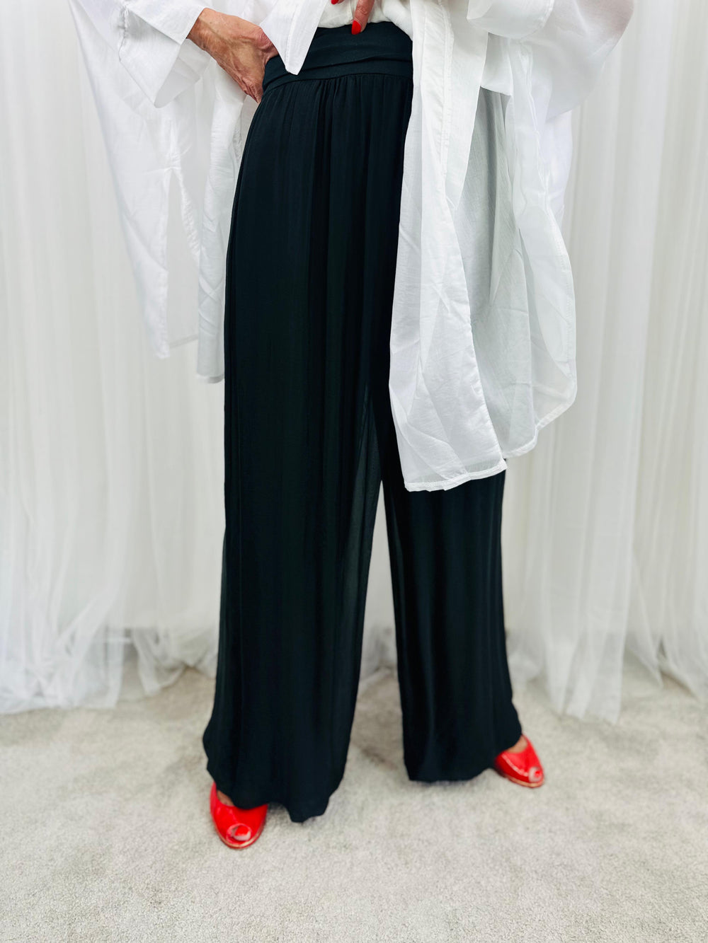 Dune silky palazzo trousers in black
