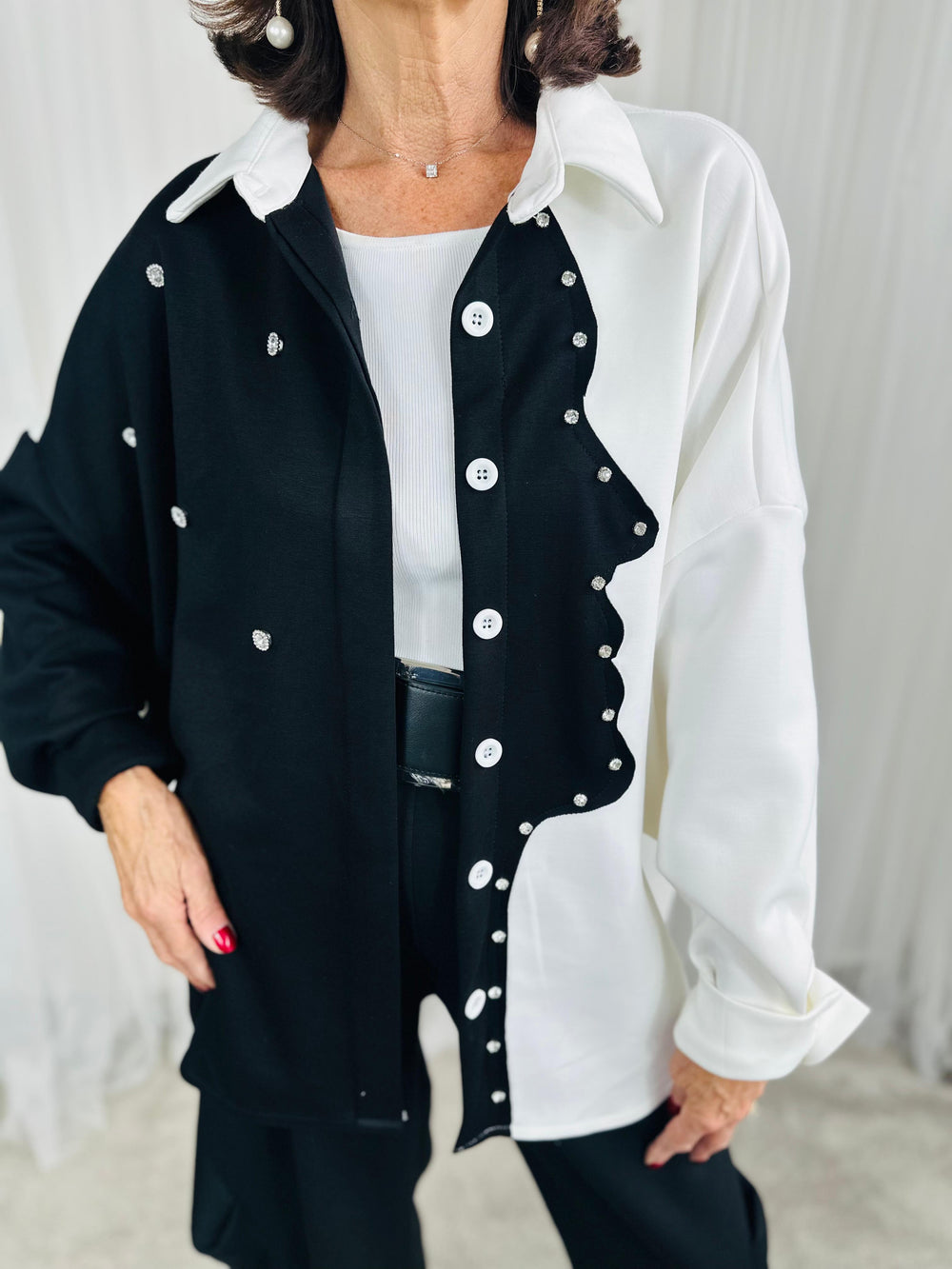 Lorenzo top/jacket in  Cream  and black