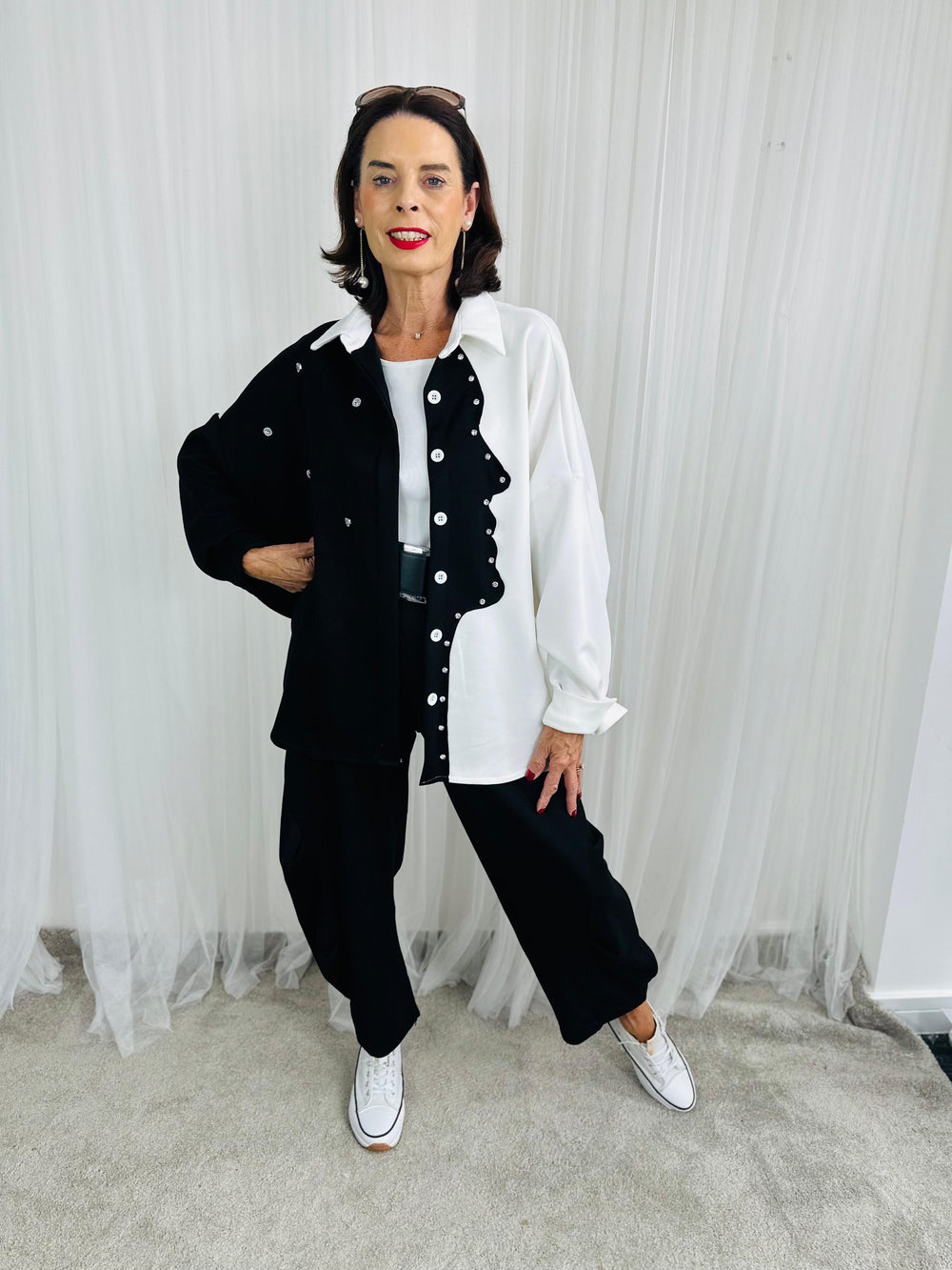 Lorenzo top/jacket in  Cream  and black