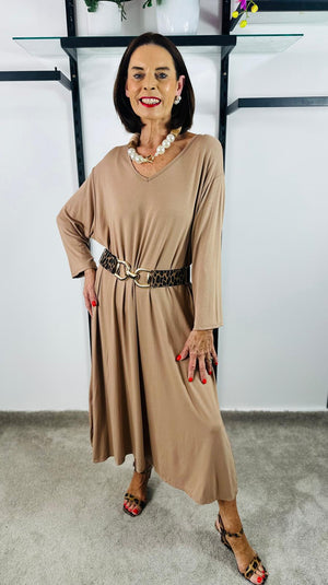 Edge belt in camel leopard print