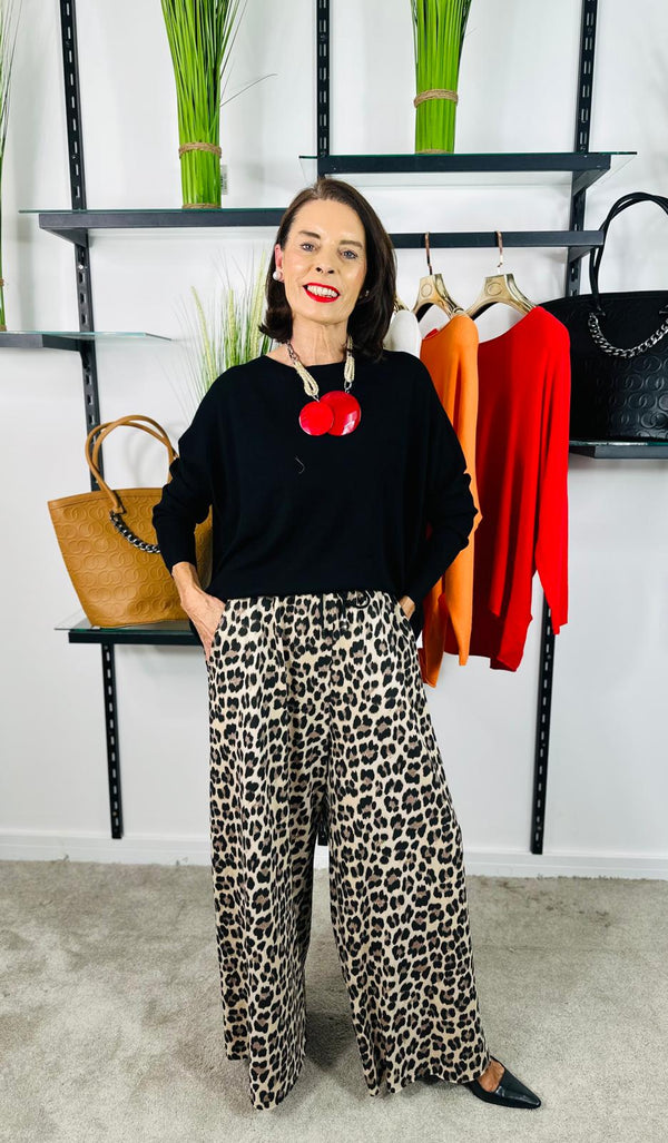 Milan Palazzo Trousers in leopard print