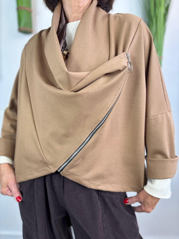 Serene quirky waterfall jacket in camel