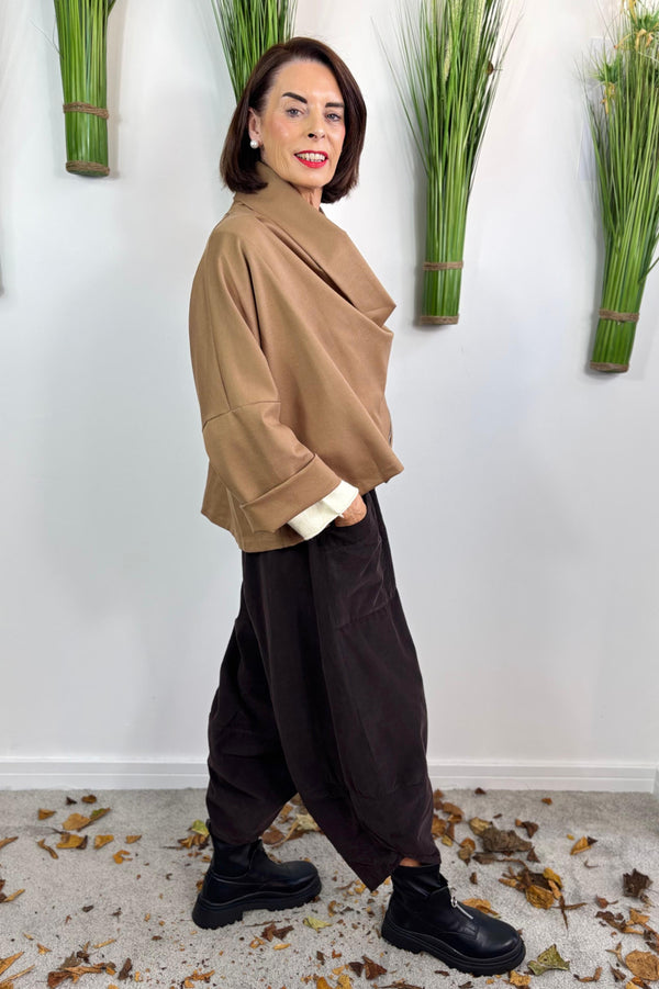 Serene quirky waterfall jacket in camel