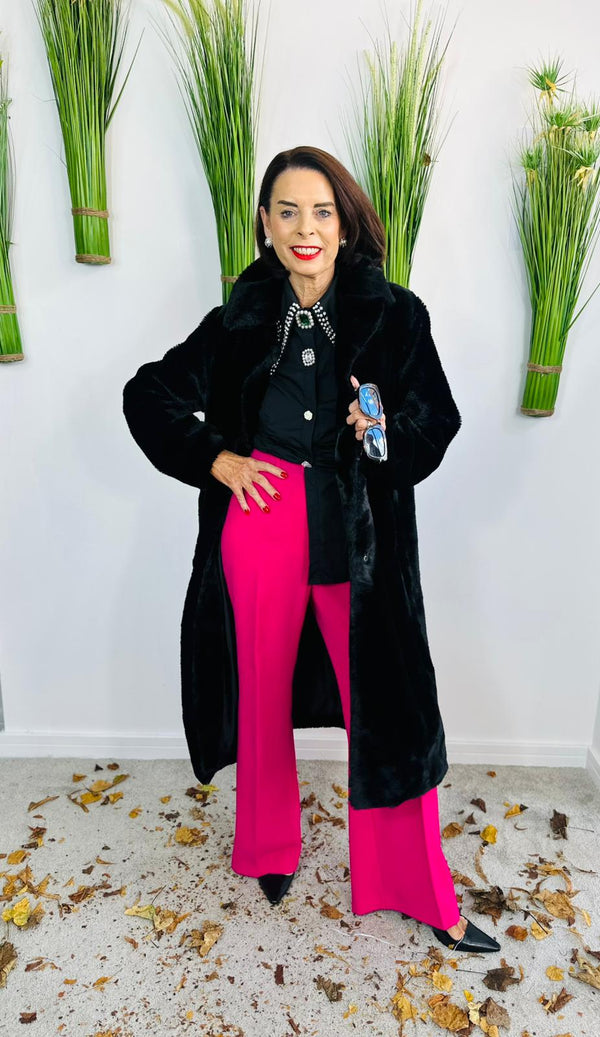 long faux fur coat in black