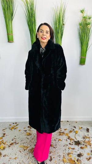 long faux fur coat in black