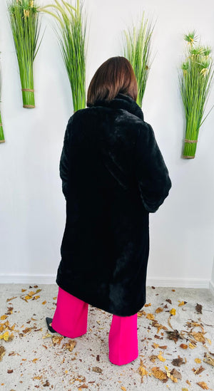 long faux fur coat in black