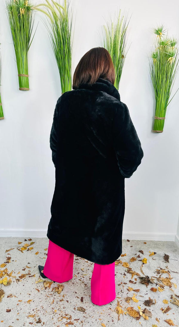 long faux fur coat in black