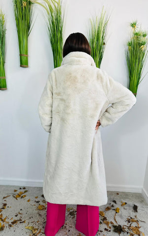 long faux fur coat in beige