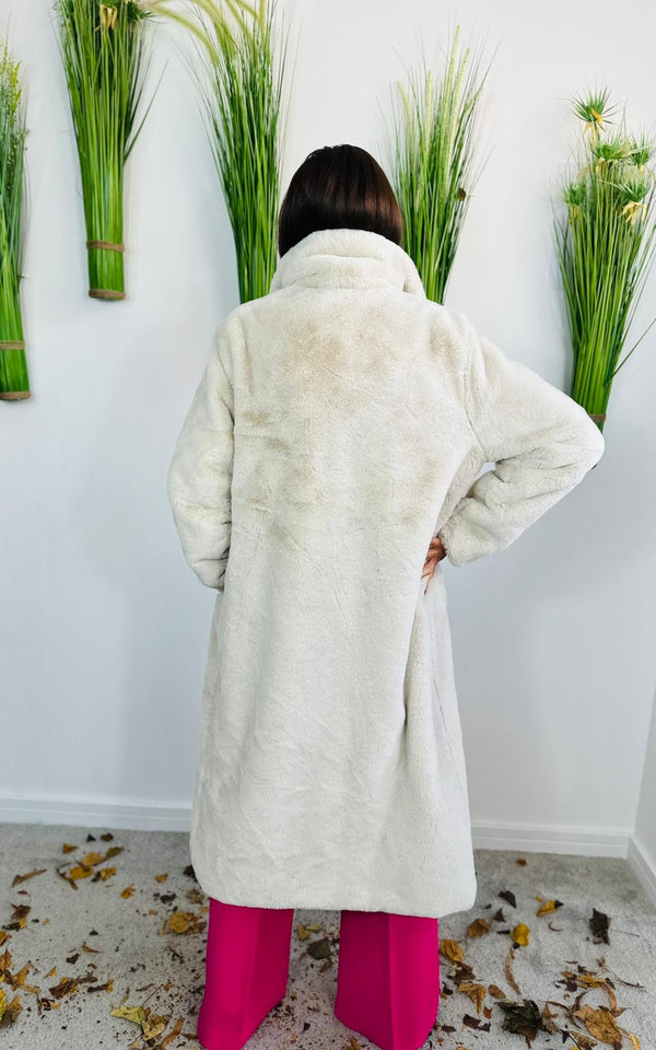 long faux fur coat in beige