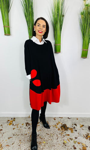 Elio Dress in Black and red