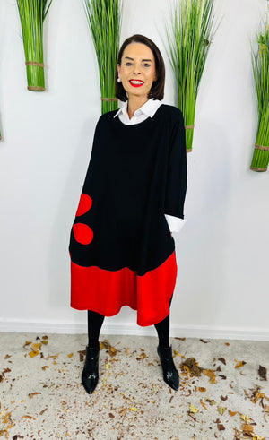 Elio Dress in Black and red