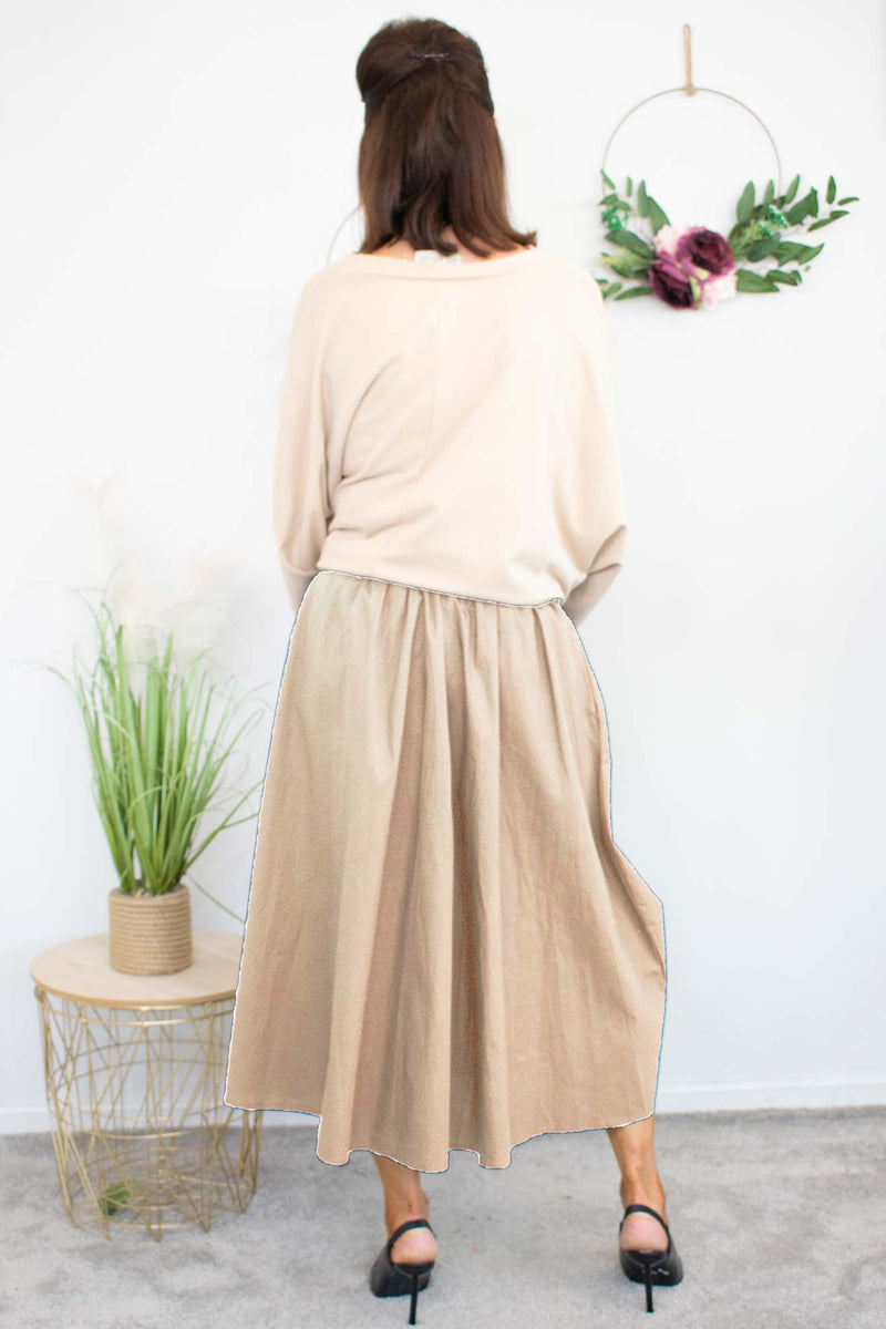 Rosalina A-line Skirt in Warm Beige