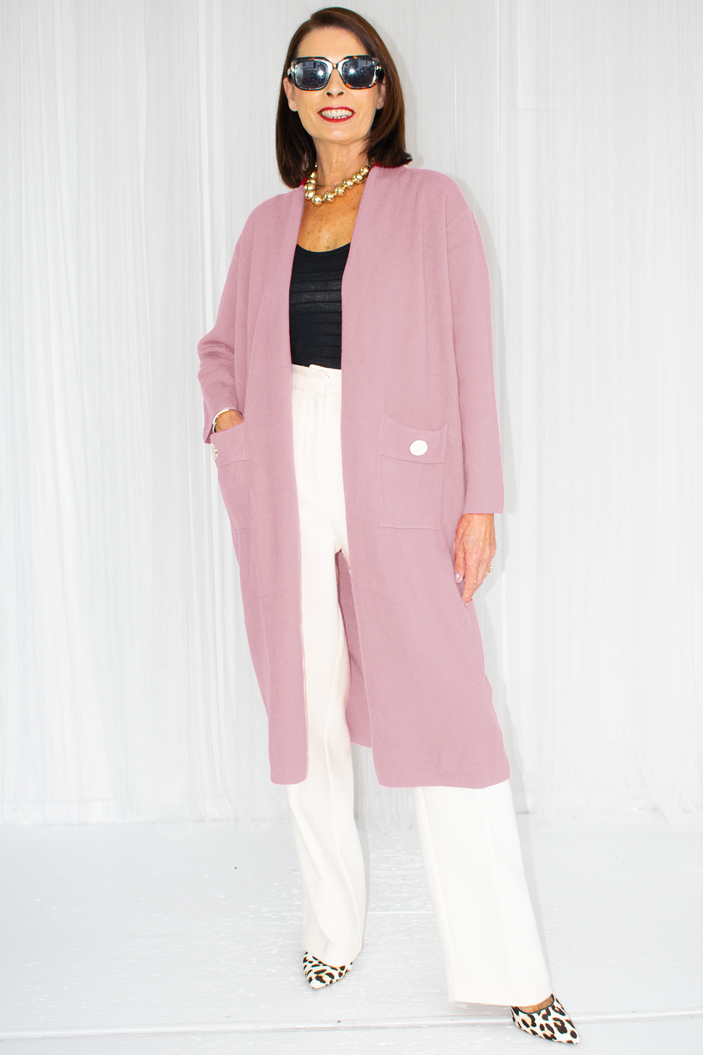 Claudia Longline Knit Jacket in Blush