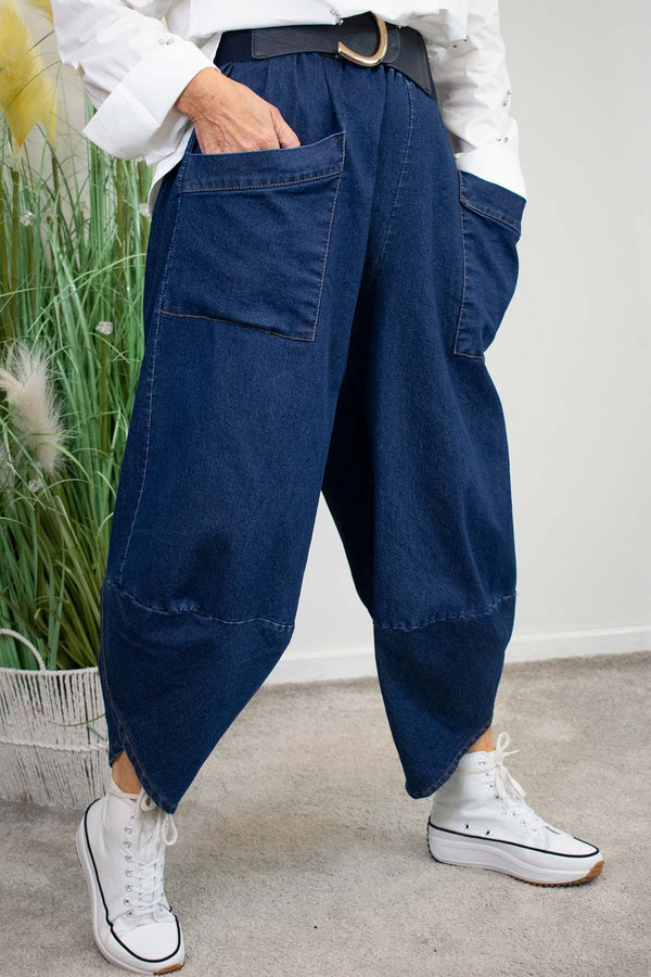 Dana Denim Cocoon Trouser in Dark Blue Wash