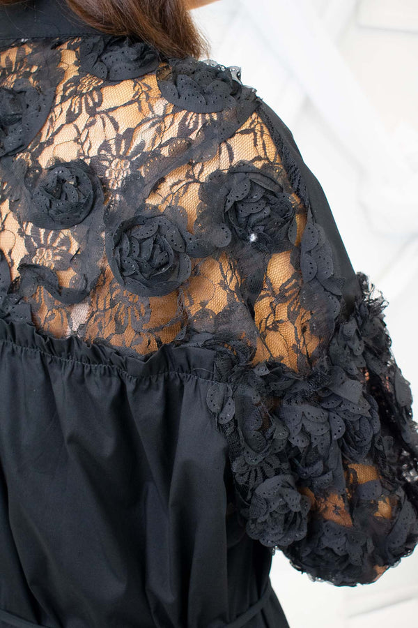 Luxury Gisele Lace Dress in Black