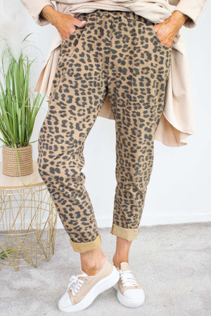 Leopard Print Magic Trouser in  CAMEL