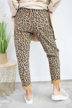 Leopard Print Magic Trouser in  CAMEL