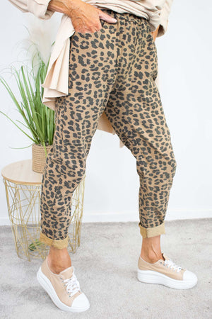 Leopard Print Magic Trouser in  CAMEL