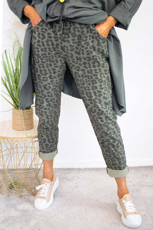Leopard Print Magic Trousers in Khaki