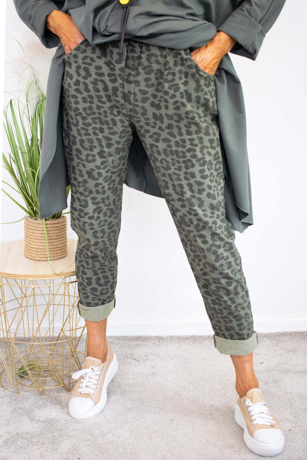 Leopard Print Magic Trousers in Khaki