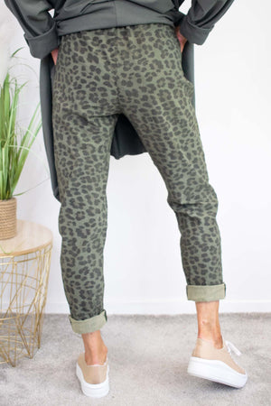 Leopard Print Magic Trousers in Khaki