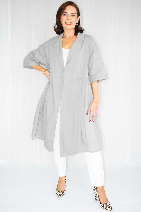 Mila Linen Shirt Style Jacket in Soft Grey