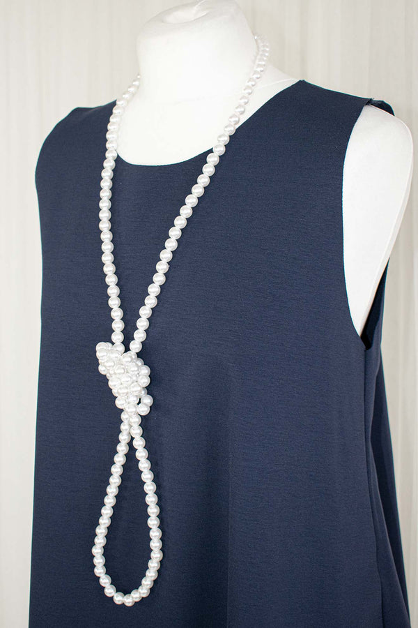 Longline String Pearl Necklace in White