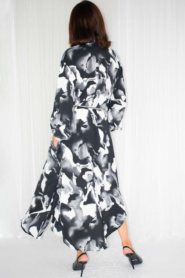Ivy Abstract Longline Shirt Dress in Black with White