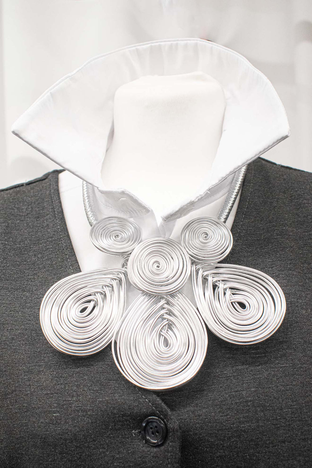 Statement Petal Twisted Wire Necklace in Silver
