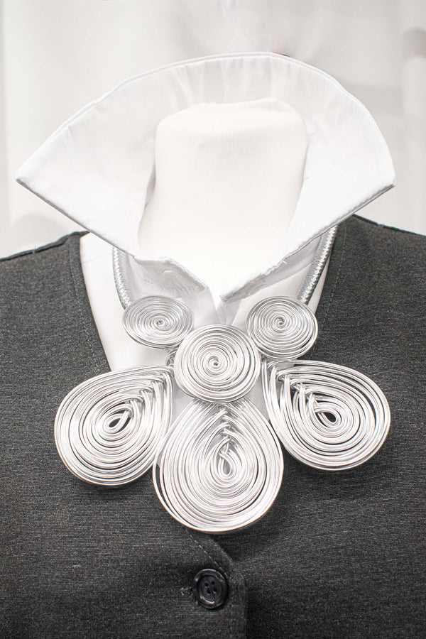 Statement Petal Twisted Wire Necklace in Silver