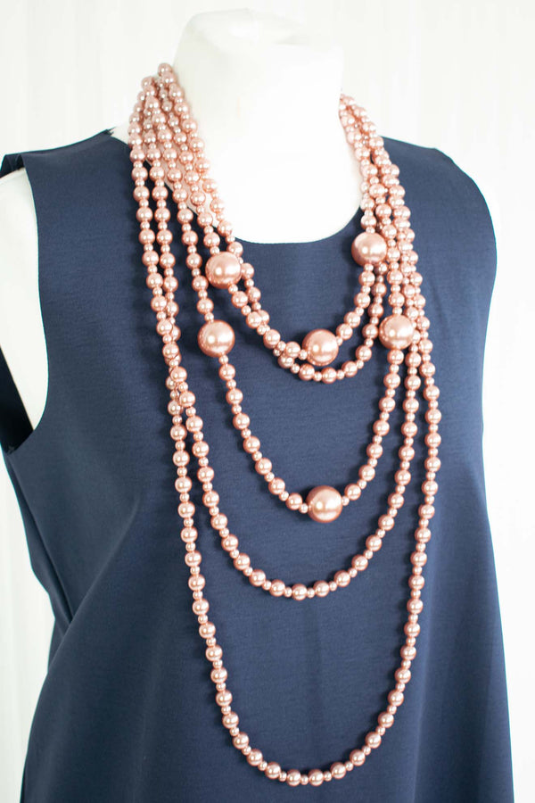 Longline Layered Pearl Necklace in Rose Gold