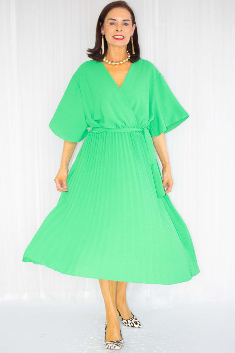 Tabitha Pleat Dress in Jade Green