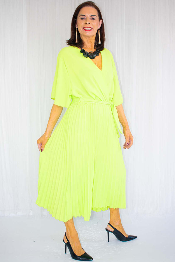 Tabitha Pleat Dress in Lime
