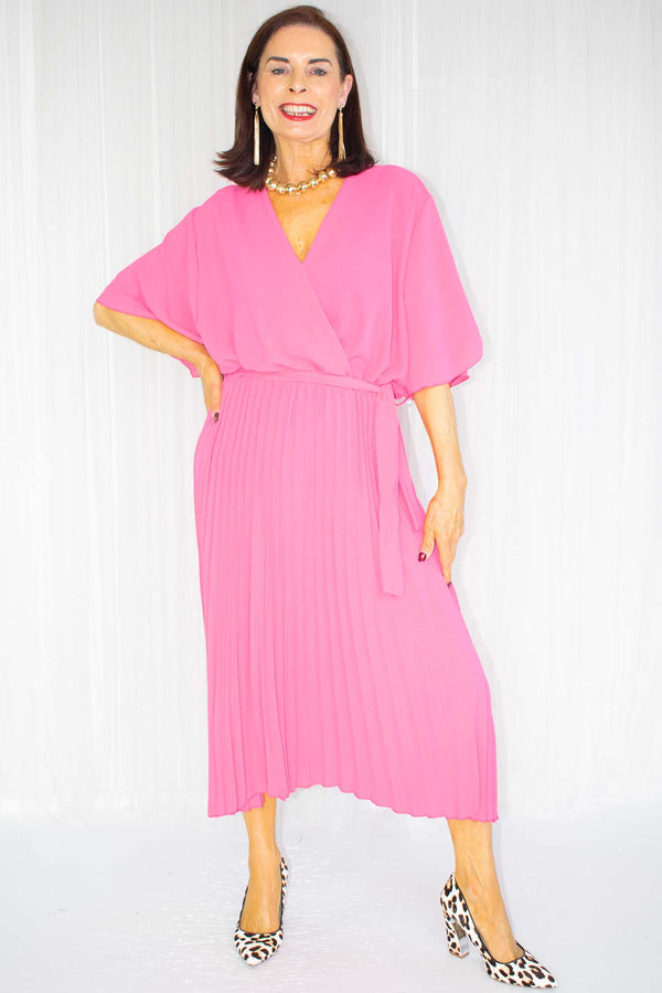 Tabitha Pleat Dress in Candy Pink