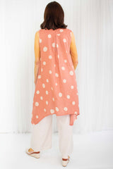 Sammie Spot Sleeveless Waterfall Top in Coral