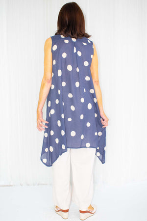 Sammie Spot Sleeveless Waterfall Top in Navy