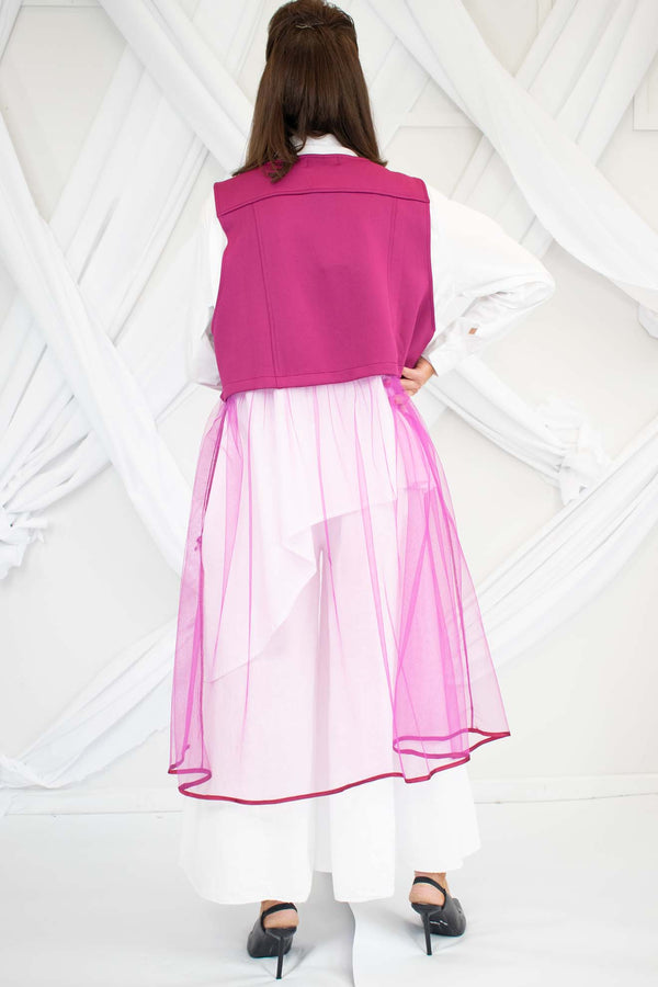 Leanna Longline Mesh Waistcoat in Magenta