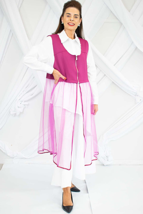Leanna Longline Mesh Waistcoat in Magenta