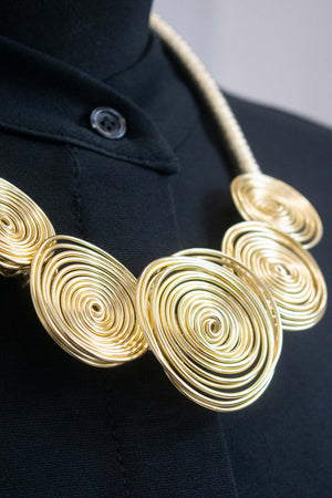 Statement Spiral Twisted Wire Necklace in Gold