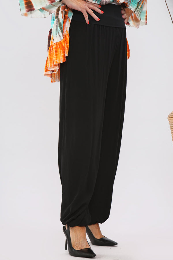 Black Silky High Waisted  palazzo leg trousers