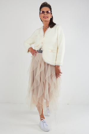 Tara Ruffle  Skirt In Beige