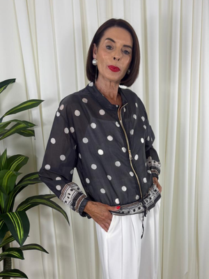 Rhona Jacket in Navy with Beige Spots