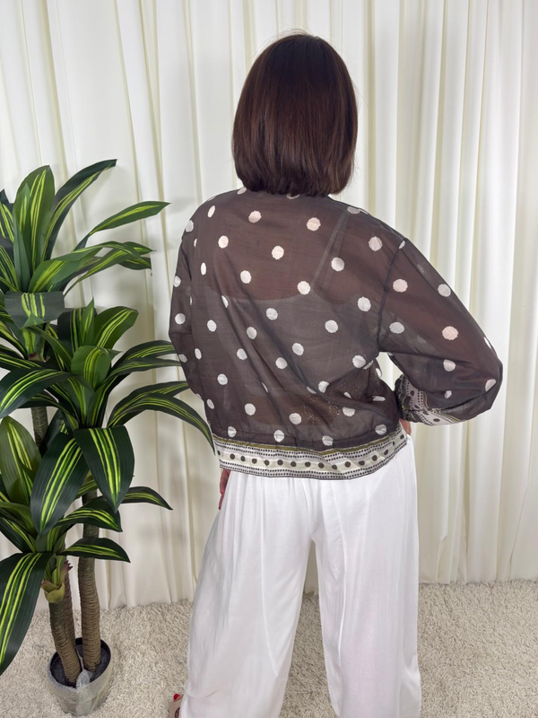 Rhona Jacket in  chocalate with Beige Spots