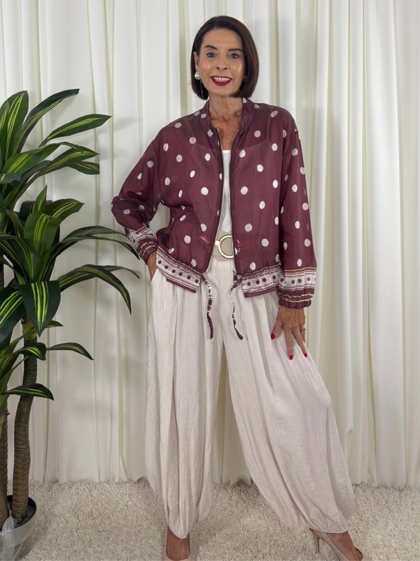 Rhona Jacket in Mulbery with Beige Spots
