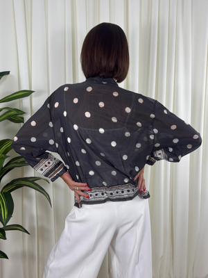 Rhona Jacket in Navy with Beige Spots
