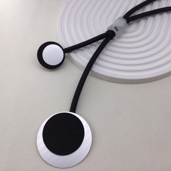 Black and Grey Circle Resin Design Rubber Necklace