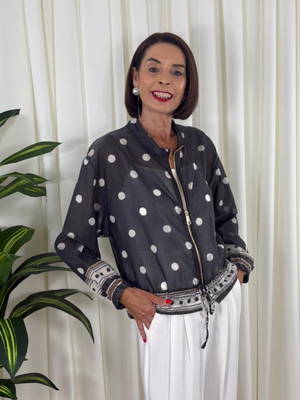 Rhona Jacket in Navy with Beige Spots