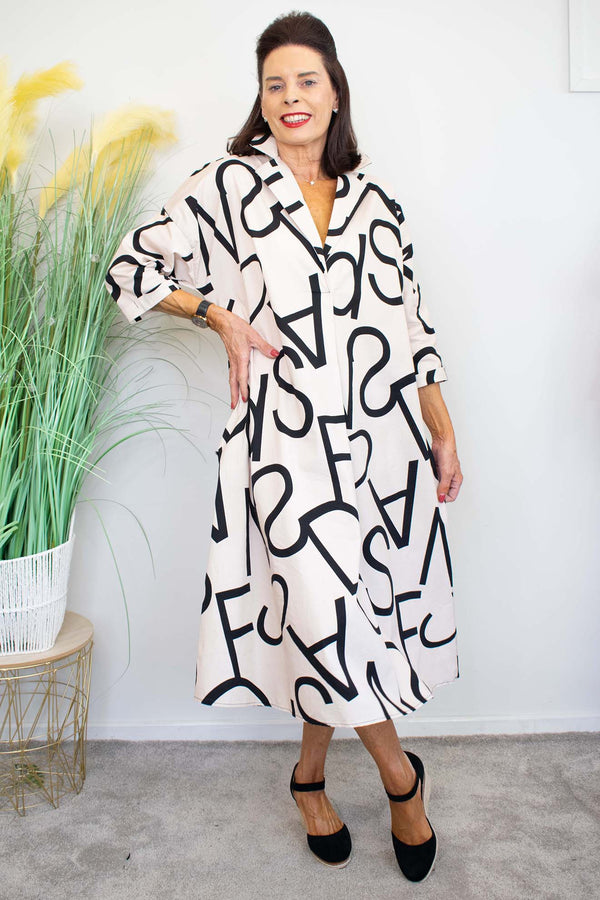 Arizona Dress in Beige with Black