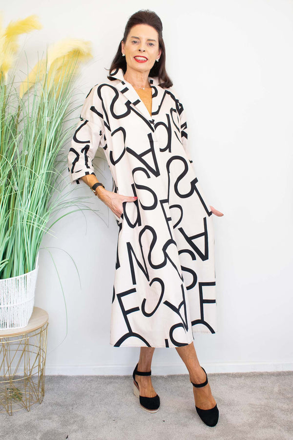 Arizona Dress in Beige with Black
