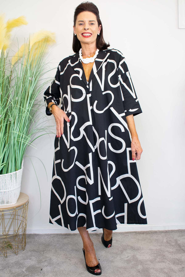 Arizona Dress in Black with Warm White